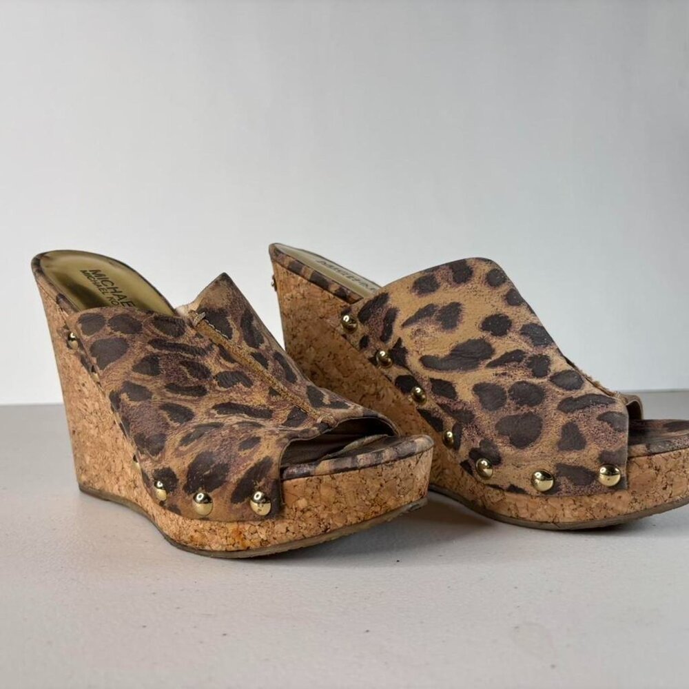 Michael Kors Belinda Leopard-Print Wedge Slide Sandals size 7 1/2 - Picture 3 of 4